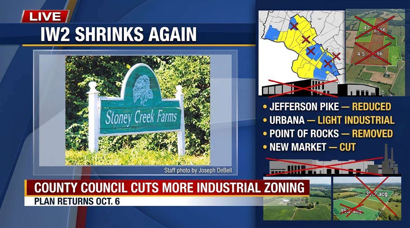 Editorial artwork representing changes to Frederick County’s IW2 zoning plan.