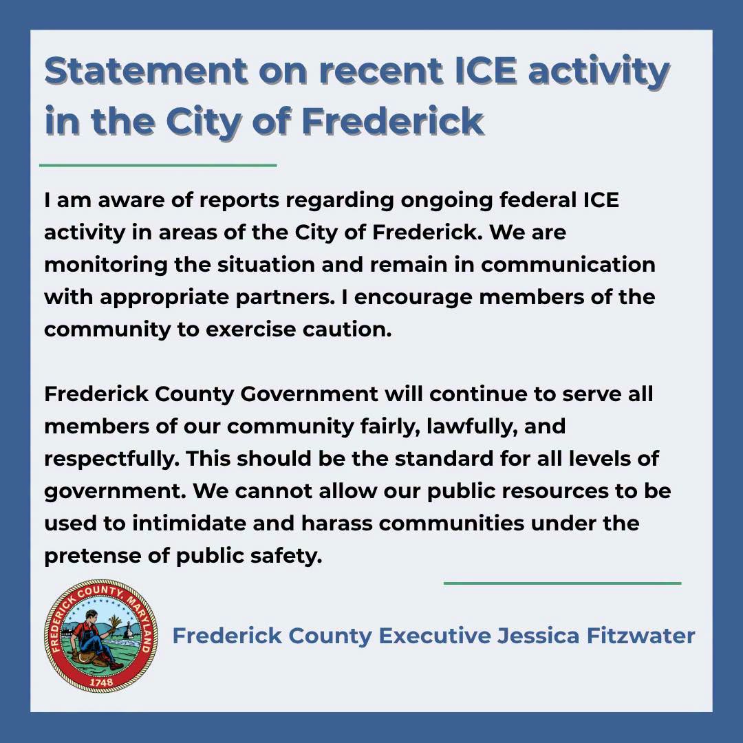 A Frederick County government setting representing an official response to reported federal immigration enforcement activity.