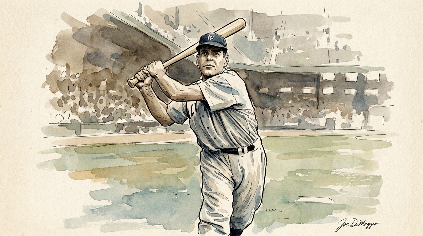 Painted sports artwork showing Middletown native Charlie Keller in a vintage Yankees-style number 9 uniform with a historic ballpark and Maryland farm landscape in the background.