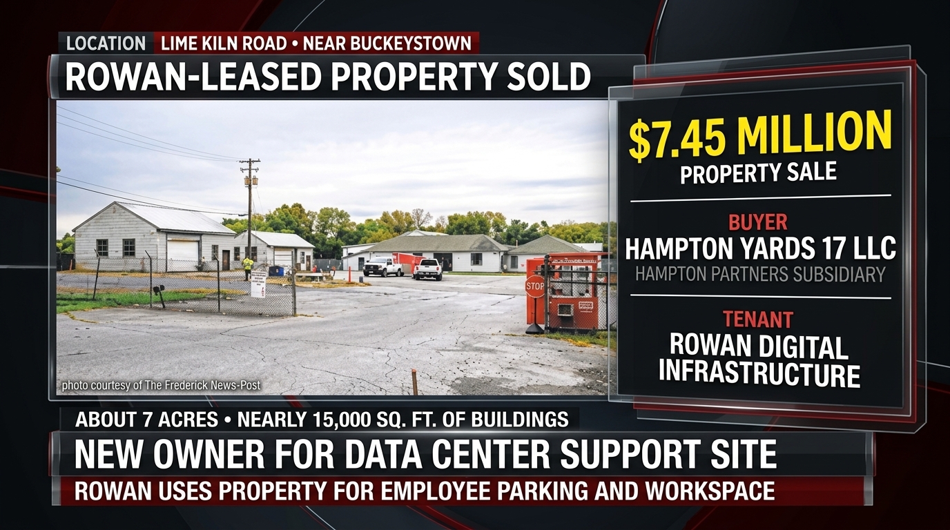 Illustration of an industrial service property and parking area representing the sale of Rowan’s leased support site.