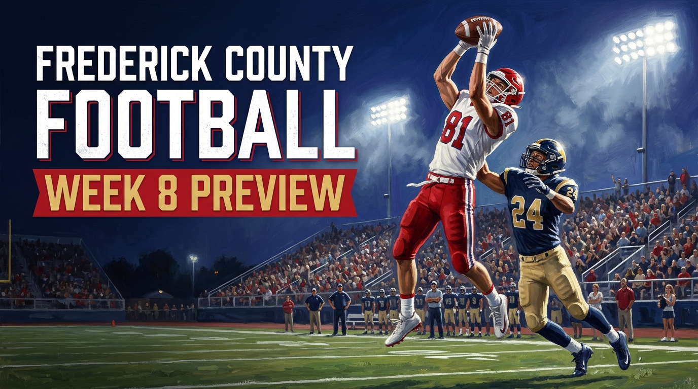 Illustration of opposing football players at the line of scrimmage promoting Frederick’s matchup with unbeaten Oakdale.