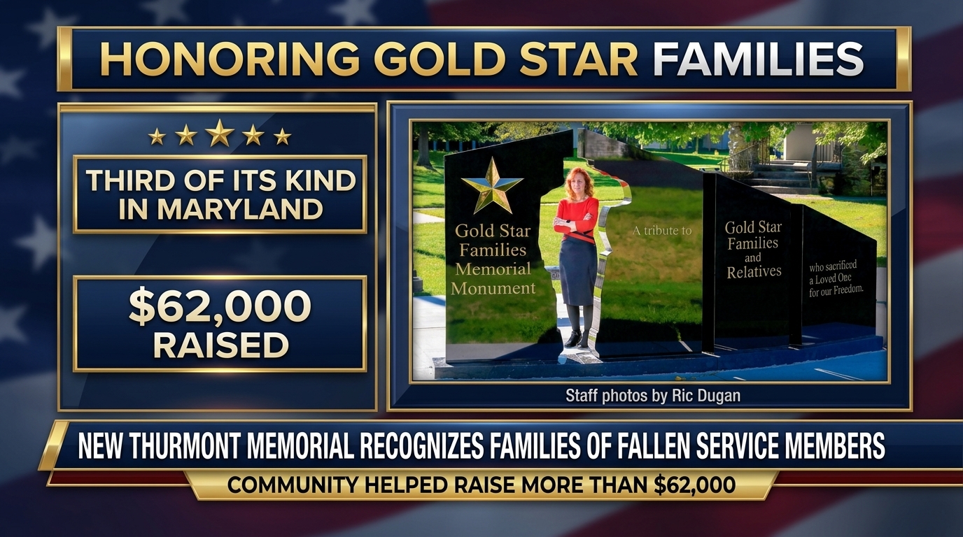 Symbolic editorial artwork of flowers and an unmarked memorial stone honoring Gold Star families.