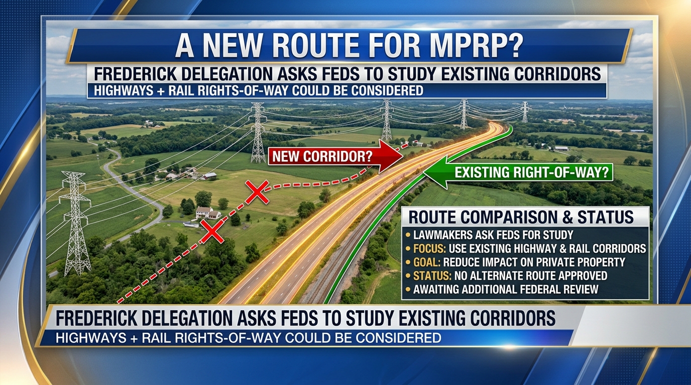 Editorial artwork of transportation corridors and planning materials representing discussion of an alternative MPRP route.