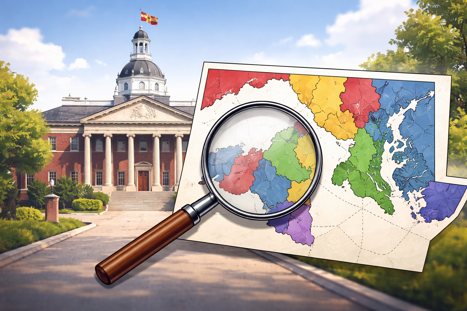 Editorial illustration for: Maryland Supreme Court Hears Arguments on Proposed Constitutional Amendment for Redistricting