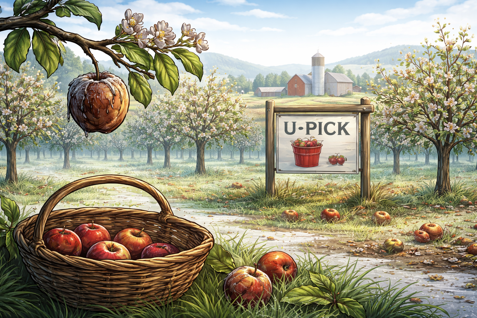 Editorial illustration for: Late Freeze Trims Pick-Your-Own Apple Season in Maryland