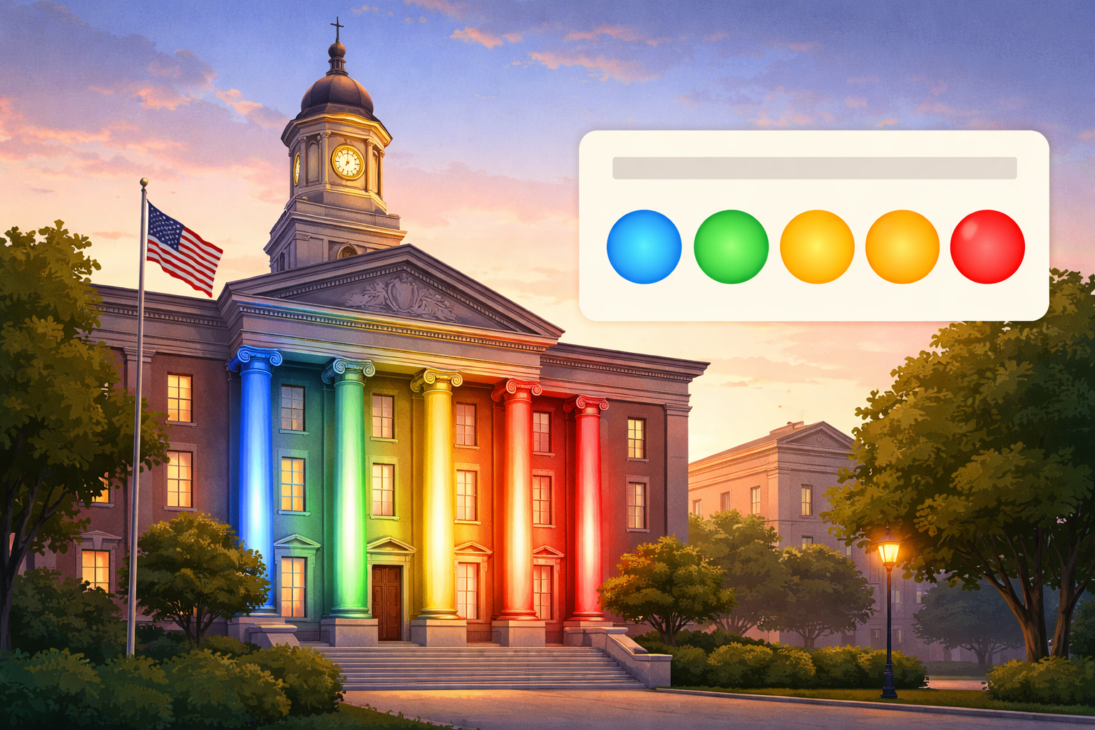Editorial illustration for: Frederick County Publishes Schedule for Colored Lights at Winchester Hall