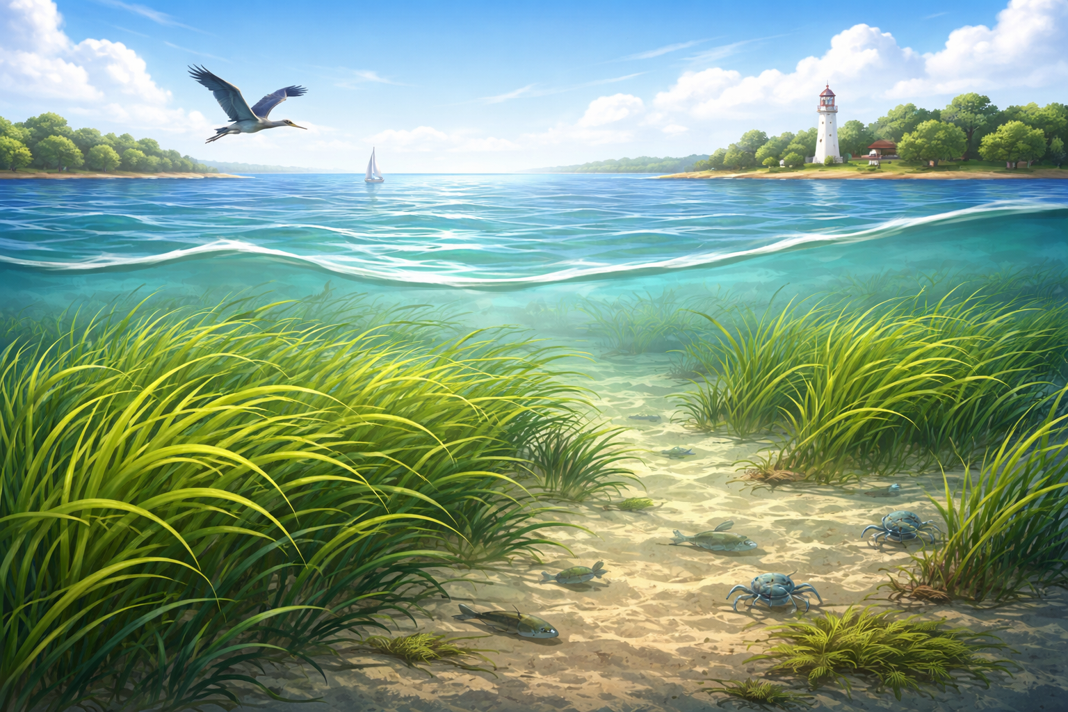 Editorial illustration for: Chesapeake Bay Underwater Grasses Reach Highest Acreage Since 2018